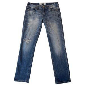 Express Jeans Women Jeans Modern Boyfriend Low Rise Stretch Flat Front Blue SZ 2